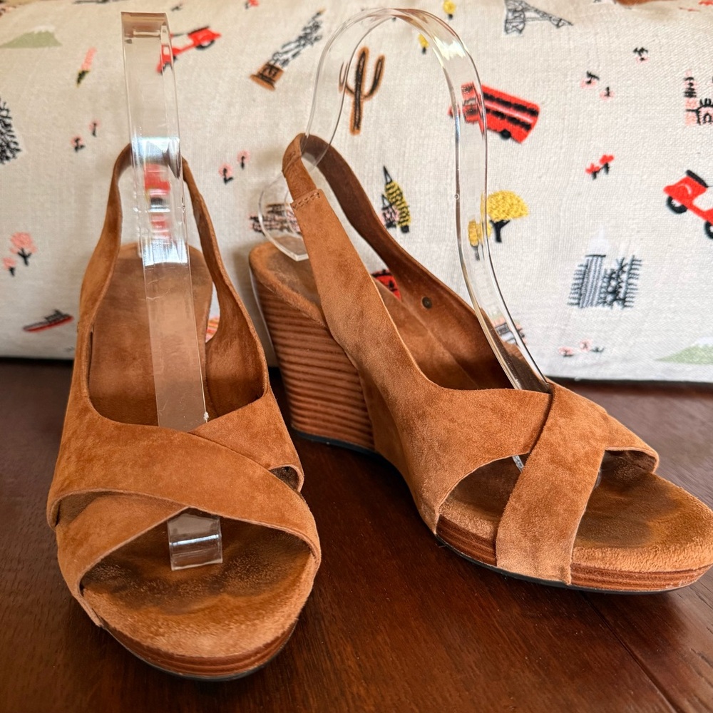 UGG Hazel II Suede Slingback Stacked Heel Wedge Chestnut